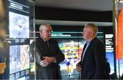 12 February 2019; The GAA, in conjunction with the Broadcasting Authority of Ireland, today launched the GAA Digital Archive at Croke Park providing free access to past GAA matches to internet users around the world. 113 All-Ireland finals since 1961 are included in the archive and provincial finals from 1961 also feature. The new archive also includes All-Ireland club finals since 1989. In all, over 500 football and hurling matches were retrieved from broadcasters and information such as date, result, venue, referee, scorers and teams and substitutions was added. The establishment of the archive, which received financial backing from the BAI, means that for the first time the GAA has a central repository of the majority of finals that were recorded and broadcast over the last six decades. Pictured are former Dublin goalkeeper Paddy Cullen, left, and former Kerry footballer and selector Mikey Sheehy during the launch of the GAA Digital Archive at Croke Park in Dublin. Photo by Brendan Moran/Sportsfile