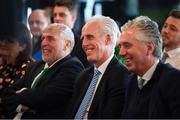 12 February 2019; Republic of Ireland manager Mick McCarthy, centre, with FAI Chief Executive John Delaney, right, and FAI Vice President Noel Fitzroy, left, during the launch of the 2019 SSE Airtricity League season at the Aviva Stadium, Lansdowne Road in Dublin. Photo by Stephen McCarthy/Sportsfile