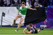 12 February 2019; Conor Hennessy of Gonzaga College breaks through the tackle of Henry Roberts of Terenure College during the Bank of Ireland Leinster Schools Senior Cup Round 2 match between Gonzaga College and Terenure College at Energia Park in Donnybrook, Dublin.  Photo by Brendan Moran/Sportsfile