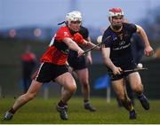 12 February 2019; Patrick Smyth of DCU Dóchas Éireann in action against Conor Browne of UCC during the Electric Ireland Fitzgibbon Cup Semi-Final match between University College Cork and DCU Dóchas Éireann at the WIT Sports Campus in Carriganore, Waterford. Photo by Harry Murphy/Sportsfile