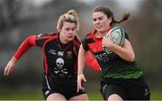 13 February 2019; Katie Hughes of IT Carlow gets past Naoise Murray of UCC during the Kay Bowen Women’s Senior 7s match between IT Carlow and UCC at MU Barnhall RFC in Leixlip, Kildare. Photo by Piaras Ó Mídheach/Sportsfile