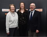 13 February 2019; Former Cork camogie and football player Rena Buckley with her mother Helen and father Tim in attendance at the Laochra Gael Launch at the Dean Hotel in Dublin. Photo by Matt Browne/Sportsfile