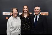 13 February 2019; Former Cork camogie and football player Rena Buckley with her mother Helen and father Tim in attendance at the Laochra Gael Launch at the Dean Hotel in Dublin. Photo by Matt Browne/Sportsfile