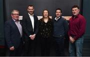 13 February 2019; Former Cork camogie and football player Rena Buckley with, from left, former Offaly footballer Seamus Darby, former Kilkenny hurler Jackie Tyrrell, former Limerick hurler Andrew O'Shaughnessy and former Dublin footballer Kieran Duff in attendance at the Laochra Gael Launch at the Dean Hotel in Dublin. Photo by Matt Browne/Sportsfile