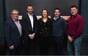 13 February 2019; Former Cork camogie and football player Rena Buckley with, from left, former Offaly footballer Seamus Darby, former Kilkenny hurler Jackie Tyrrell, former Limerick hurler Andrew O'Shaughnessy and former Dublin footballer Kieran Duff in attendance at the Laochra Gael Launch at the Dean Hotel in Dublin. Photo by Matt Browne/Sportsfile