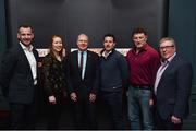 13 February 2019; Alan Esslemont, Director General of TG4, with, from left, former Kilkenny hurler Jackie Tyrrell, former Cork camogie and football player Rena Buckley, former Limerick hurler Andrew O'Shaughnessy, former Dublin footballer Kieran Duff and former Offaly footballer Seamus Darby in attendance at the Laochra Gael Launch at the Dean Hotel in Dublin. Photo by Matt Browne/Sportsfile