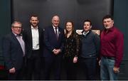 13 February 2019; Uachtaráin Cumann Lúthchleas Gael John Horan, third from left, with, from left, former Offaly footballer Seamus Darby, former Kilkenny hurler Jackie Tyrrell, former Cork camogie and football player Rena Buckley, former Limerick hurler Andrew O'Shaughnessy and former Dublin footballer Kieran Duff in attendance at the Laochra Gael Launch at the Dean Hotel in Dublin. Photo by Matt Browne/Sportsfile