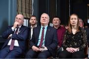 13 February 2019; Alan Esslemont, centre, Director General of TG4, with Uachtaráin Cumann Lúthchleas Gael John Horan and former Cork camogie and football player Rena Buckley in attendance at the Laochra Gael Launch at the Dean Hotel in Dublin. Photo by Matt Browne/Sportsfile