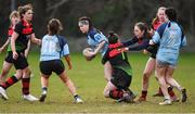 13 February 2019; Katelyn Doran of MU Barnhall is tackled by Eimear Downey of IT Carlow during the Kay Bowen Women’s Senior 7s Final match between IT Carlow and MU Barnhall at MU Barnhall RFC in Leixlip, Kildare. Photo by Piaras Ó Mídheach/Sportsfile