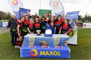 13 February 2019; The IT Carlow players with supporter Jennifer Malone celebrate after winning the Kay Bowen Women’s Senior 7s Final match between IT Carlow and MU Barnhall at MU Barnhall RFC in Leixlip, Kildare. Photo by Piaras Ó Mídheach/Sportsfile