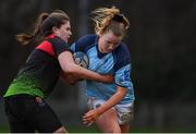 13 February 2019; Keelin Brady of MU Barnhall is tackled by Katie Hughes of IT Carlow during the Kay Bowen Women’s Senior 7s Final match between IT Carlow and MU Barnhall at MU Barnhall RFC in Leixlip, Kildare. Photo by Piaras Ó Mídheach/Sportsfile