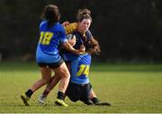 13 February 2019; Eadaoin Liddy of UL is tackled by Laura Power, left, and Lucinda Kingham of DCU during the Kay Bowen Women’s Senior Cup match between DCU and UL at MU Barnhall RFC in Leixlip, Kildare. Photo by Piaras Ó Mídheach/Sportsfile