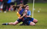 13 February 2019; Gráinne Logan of UL is tackled by Heather Cullen of UCD during the Kay Bowen Women’s Senior Cup match between UCD and UL at MU Barnhall RFC in Leixlip, Kildare. Photo by Piaras Ó Mídheach/Sportsfile