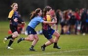 13 February 2019; Gráinne Logan of UL is tackled by Heather Cullen of UCD during the Kay Bowen Women’s Senior Cup match between UCD and UL at MU Barnhall RFC in Leixlip, Kildare. Photo by Piaras Ó Mídheach/Sportsfile