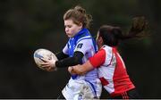 13 February 2019; Kirsty King of Queen's University is tackled by Caoimhe Reidy of CIT during the Kay Bowen Women’s Senior 7s match between CIT and Queen's University at MU Barnhall RFC in Leixlip, Kildare. Photo by Piaras Ó Mídheach/Sportsfile