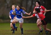 13 February 2019; Arantza Riba of Queen's University in action against Caoimhe Reidy of CIT during the Kay Bowen Women’s Senior 7s match between CIT and Queen's University at MU Barnhall RFC in Leixlip, Kildare. Photo by Piaras Ó Mídheach/Sportsfile