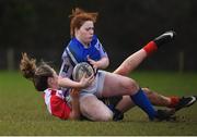 13 February 2019; Sara Pawsey of Queen's University in action against Ellen Keating of CIT during the Kay Bowen Women’s Senior 7s match between CIT and Queen's University at MU Barnhall RFC in Leixlip, Kildare. Photo by Piaras Ó Mídheach/Sportsfile