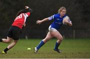 13 February 2019; Diane Ramsey of Queen's University gets past Aoife Fitzgerald of CIT during the Kay Bowen Women’s Senior 7s match between CIT and Queen's University at MU Barnhall RFC in Leixlip, Kildare. Photo by Piaras Ó Mídheach/Sportsfile