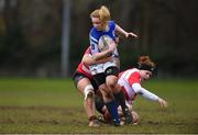 13 February 2019; Martina O'Hare of Queen's University is tackled by Rebecca Hayes of CIT during the Kay Bowen Women’s Senior 7s match between CIT and Queen's University at MU Barnhall RFC in Leixlip, Kildare. Photo by Piaras Ó Mídheach/Sportsfile