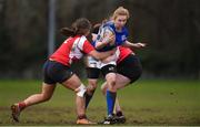 13 February 2019; Martina O'Hare of Queen's University is tackled by Rebecca Hayes, left, and Saoirse McGrath of CIT during the Kay Bowen Women’s Senior 7s match between CIT and Queen's University at MU Barnhall RFC in Leixlip, Kildare. Photo by Piaras Ó Mídheach/Sportsfile