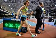 13 February 2019; Ciara Mageean of Ireland with meet director Prof Ciarán Ó Catháin after setting a new indoor Irish record in the TG4 Women's 1500m of 4:06.78 during the AIT International Grand Prix 2019 at the Athlone Institute of Technology in Westmeath. Photo by Brendan Moran/Sportsfile