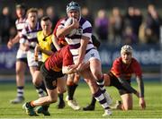14 February 2019; Thomas Gilheany of Clongowes Wood is tackled by Gareth Hughes of CBC Monkstown during the Bank of Ireland Leinster Schools Senior Cup Round 2 match between Clongowes Wood College and CBC Monkstown at Energia Park in Donnybrook, Dublin. Photo by Matt Browne/Sportsfile