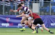 14 February 2019; Mark Galvin of Clongowes Wood is tackled by Gareth Hughes, left, and Robbie Browne of CBC Monkstown during the Bank of Ireland Leinster Schools Senior Cup Round 2 match between Clongowes Wood College and CBC Monkstown at Energia Park in Donnybrook, Dublin. Photo by Matt Browne/Sportsfile