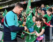 15 February 2019; Jonathan Sexton meets supporters following an Ireland rugby open training session at the Aviva Stadium in Dublin. Photo by Seb Daly/Sportsfile