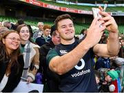 15 February 2019; Jacob Stockdale meets supporters following an Ireland rugby open training session at the Aviva Stadium in Dublin. Photo by Seb Daly/Sportsfile