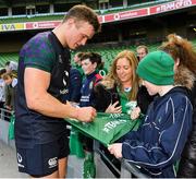 15 February 2019; Josh van der Flier meets supporters following an Ireland rugby open training session at the Aviva Stadium in Dublin. Photo by Seb Daly/Sportsfile