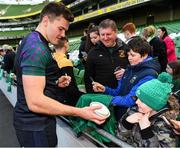 15 February 2019; Jacob Stockdale meets supporters following an Ireland rugby open training session at the Aviva Stadium in Dublin. Photo by Seb Daly/Sportsfile