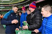 15 February 2019; Robbie Henshaw meets supporters following an Ireland rugby open training session at the Aviva Stadium in Dublin. Photo by Seb Daly/Sportsfile