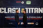 15 February 2019;  Eric Donovan, left, and  Stephen McAfee face off during the Clash Of The Titans Press Conference at the National Stadium in Dublin. Photo by Sam Barnes/Sportsfile