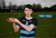 15 February 2019; Dean Rice of SRC with his Player of the Match award following the Electric Ireland HE GAA Corn Comhairle Ardoideachais Final match between Southern Regional College and Mary I Thurles at Mallow GAA in Cork. Follow and be a part of the conversation around the Electric Ireland Higher Education Championships on social media using the hashtag #FirstClassRivals and follow @ElectricIreland for updates, streaming, match commentary and highlights. Photo by Diarmuid Greene/Sportsfile