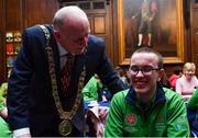 15 February 2019; Lord Mayor of Dublin Niall Ring today met Dublin athletes as they prepare to represent Ireland at the World Summer Games in Abu Dhabi in 2019 at Mansion House in Dublin. Pictured is Oisín Gilmartin, from Dublin, with Lord Mayor of Dublin Nial Ring. Photo by Piaras Ó Mídheach/Sportsfile