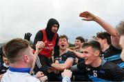 15 February 2019; The SRC squad celebrate with manager Rory McGreevy after the Electric Ireland HE GAA Corn Comhairle Ardoideachais Final match between Southern Regional College and Mary Immaculate College, Thurles, at Mallow GAA Sports Comlpex in Cork. Photo by Diarmuid Greene/Sportsfile