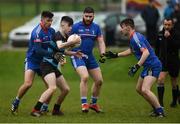 15 February 2019; Dean Rice of SRC in action against Kieran Breen, John Kennedy and Fionan Walsh of Mary I Thurles during the Electric Ireland HE GAA Corn Comhairle Ardoideachais Final match between Southern Regional College and Mary Immaculate College, Thurles, at Mallow GAA Sports Comlpex in Cork. Photo by Diarmuid Greene/Sportsfile