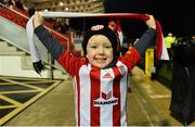 15 February 2019; Derry City supporter Darragh Shields, age four, before the SSE Airtricity League Premier Division match between Derry City and UCD at the Ryan McBride Brandywell Stadium in Derry. Photo by Oliver McVeigh/Sportsfile