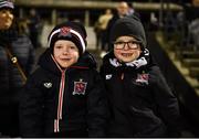 15 February 2019; Dundalk supporters Callum McGeown, left, and Jamie Carr, from Dundalk, prior to the SSE Airtricity League Premier Division match between Dundalk and Sligo Rovers at Oriel Park in Dundalk, Louth. Photo by Ben McShane/Sportsfile