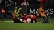 15 February 2019; Andrew Conway of Munster scores his side's second try despite the efforts of Meli Rokoua of Southern Kings during the Guinness PRO14 Round 15 match between Munster and Southern Kings at Irish Independent Park in Cork. Photo by Diarmuid Greene/Sportsfile