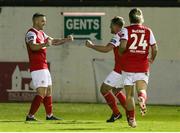 15 February 2019; Mikey Drennan of St Patrick's Athletic, left, celebrates with team-mates after scoring the his side's first goal during the SSE Airtricity League Premier Division match between St Patrick's Athletic and Cork City at Richmond Park in Dublin. Photo by Michael Ryan/Sportsfile