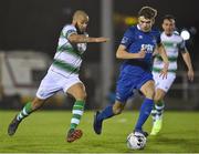 15 February 2019; Ethan Boyle of Shamrock Rovers  in action against Aaron Drinan of Waterford during the SSE Airtricity League Premier Division match between Waterford and Shamrock Rovers at the RSC in Waterford. Photo by Matt Browne/Sportsfile