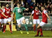 15 February 2019; James Tilley of Cork City in action against Conor Clifford of St Patrick's Athletic during the SSE Airtricity League Premier Division match between St Patrick's Athletic and Cork City at Richmond Park in Dublin. Photo by Michael Ryan/Sportsfile