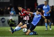 15 February 2019; Eoghan Stokes of Derry City in action against Josh Collins of UCD during the SSE Airtricity League Premier Division match between Derry City and UCD at the Ryan McBride Brandywell Stadium in Derry. Photo by Oliver McVeigh/Sportsfile