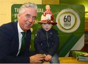 15 February 2019; FAI Chief Executive John Delaney with Harry O'Grady, son of former Sligo Rovers captain Conor O'Grady, wearing the famous bowler worn by Frazer Browne to the 1939 Cup Final, in attendance at the Sligo launch of the National Football Exhibition at City Hall in Sligo. Photo by Peter Wilcock/Sportsfile