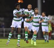 15 February 2019; Ethan Boyle, right, and Dan Carr of Shamrock Rovers celebrate after teammate Orhan Vojic scored their side's winning goal against Waterford during the SSE Airtricity League Premier Division match between Waterford and Shamrock Rovers at the RSC in Waterford. Photo by Matt Browne/Sportsfile