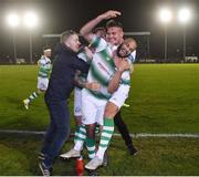 15 February 2019; Ethan Boyle of Shamrock Rovers is congratulated by his team-mates and a supporter after scoring the winning goal against Waterford during the SSE Airtricity League Premier Division match between Waterford and Shamrock Rovers at the RSC in Waterford. Photo by Matt Browne/Sportsfile