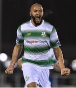 15 February 2019; Ethan Boyle of Shamrock Rovers celebrates after teammate Orhan Vojic scored the winning goal against Waterford during the SSE Airtricity League Premier Division match between Waterford and Shamrock Rovers at the RSC in Waterford. Photo by Matt Browne/Sportsfile