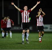 15 February 2019; David Parkhouse of Derry City celebrates after the SSE Airtricity League Premier Division match between Derry City and UCD at the Ryan McBride Brandywell Stadium in Derry. Photo by Oliver McVeigh/Sportsfile