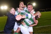 15 February 2019; Orhan Vojic, second from right, of Shamrock Rovers is congratulated by his team-mates and a supporter after scoring the winning goal against Waterford during the SSE Airtricity League Premier Division match between Waterford and Shamrock Rovers at the RSC in Waterford. Photo by Matt Browne/Sportsfile
